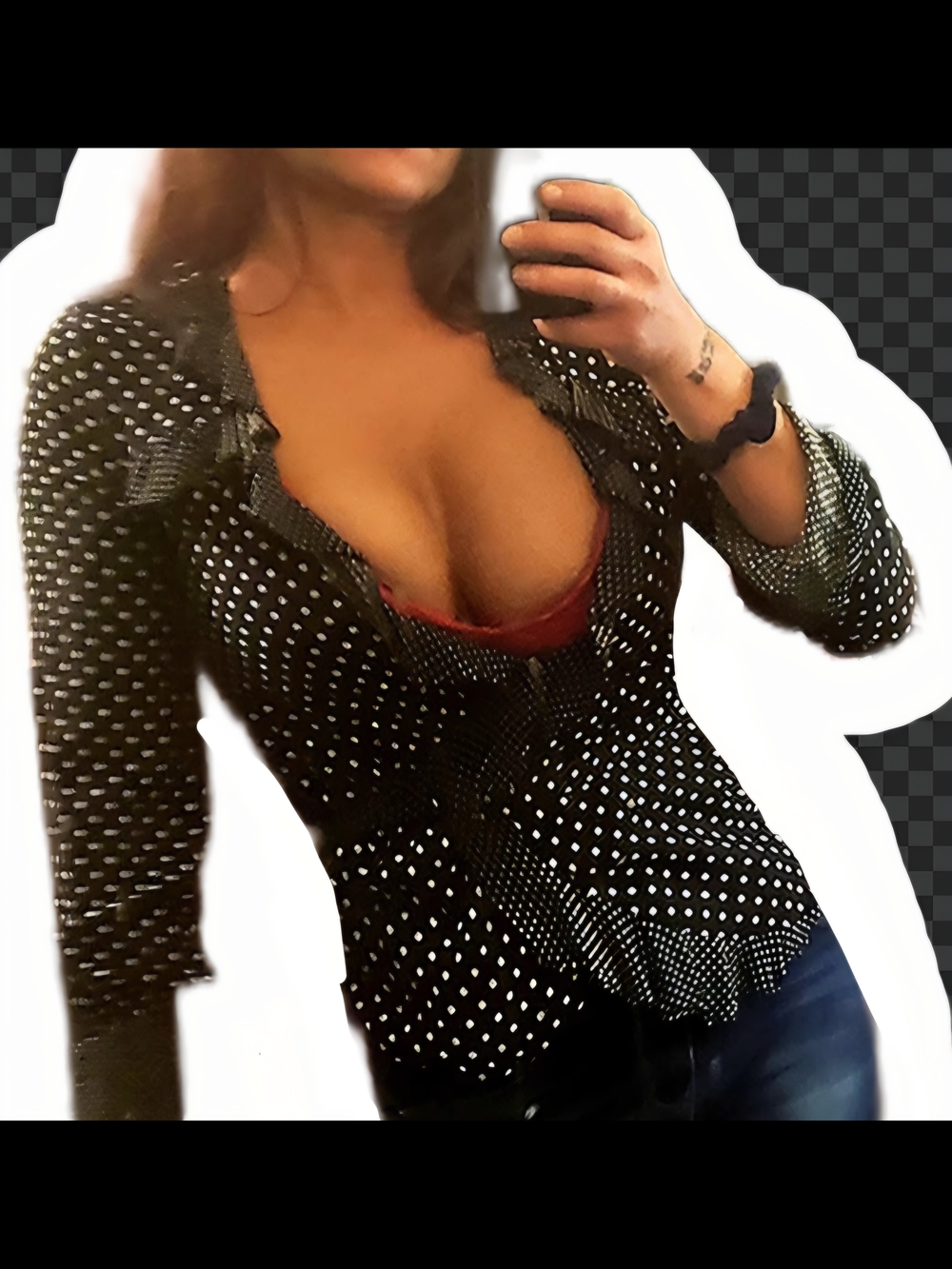 Black Polka Dot V-Neck Women's Top